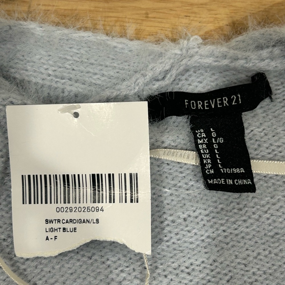 Forever 21 Light Blue OpenCardigan with Pockets SZ Large NWT - Picture 8 of 11